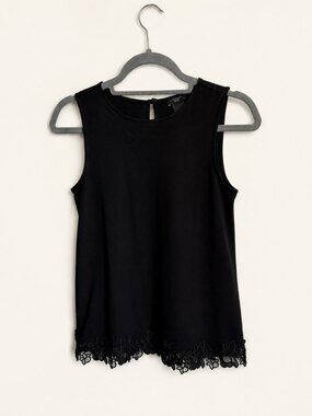 Ann Taylor Factory Petite Lace Hem Sleeveless Top Black XSP